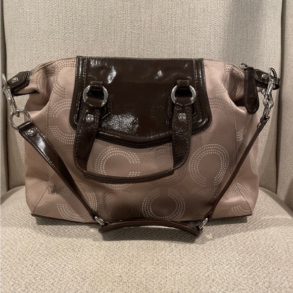 Coach Ashley Signature Dotted Op Art Tan/Brown Satchel Handbag F20027 - Picture 6 of 10